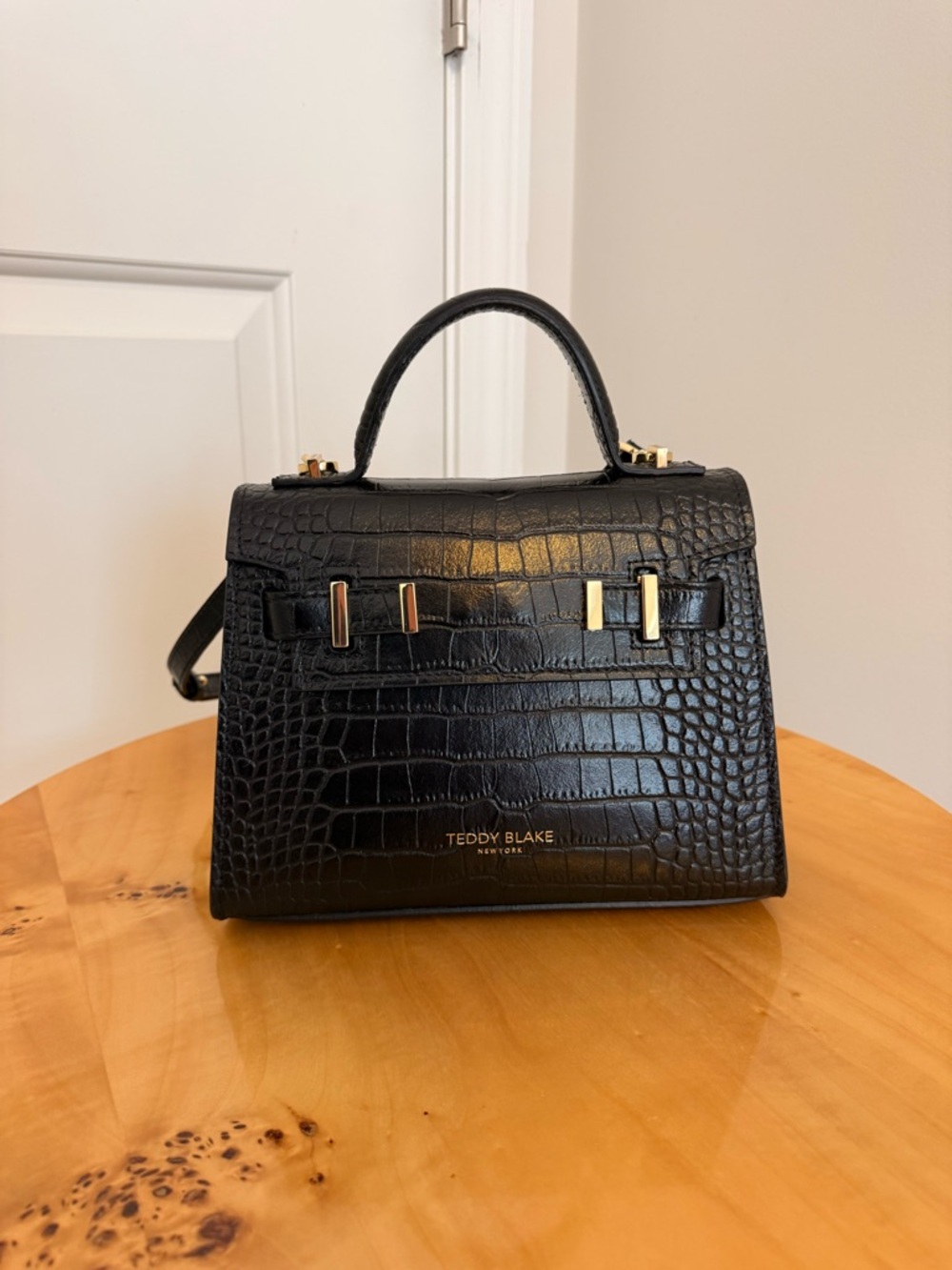 Teddy Blake Black Croc-Embossed Leather Satchel with Top Handle